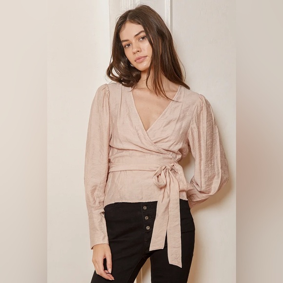 LULUS | Staying Sweet Pale Pink Long Sleeve Wrap Top - Picture 2 of 3
